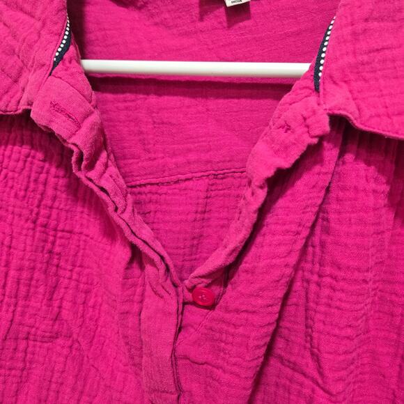 Leota 2X Hot Pink 100% Cotton Button Up Tunic Shirt Roll Tab Sleeve - Picture 4 of 8